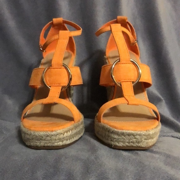 - JustFab Orange Wedge Sandals- Women Size 8 "High Class Affair"‎ - Picture 4 of 8